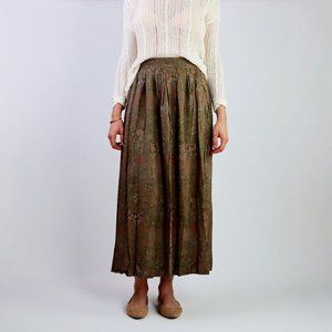 Toile Maxi Skirt Scenic Brown Longline Circle Pleated Cottagecore Prairie Geek